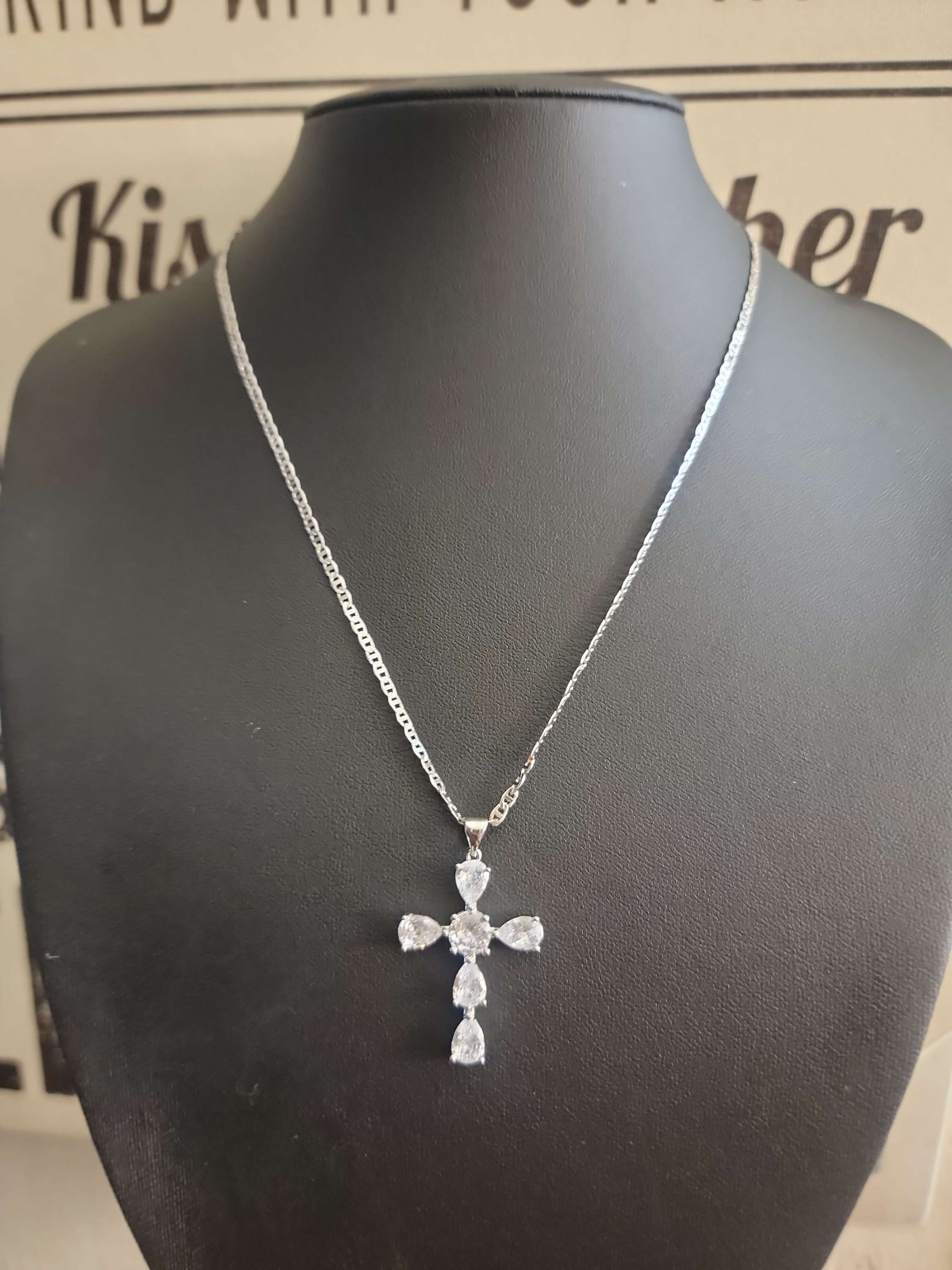 Diamond Cross Necklace in Silver image 0