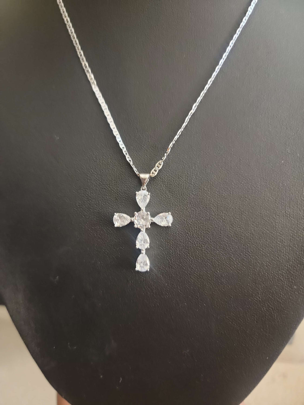 Diamond Cross Necklace in Silver image 1