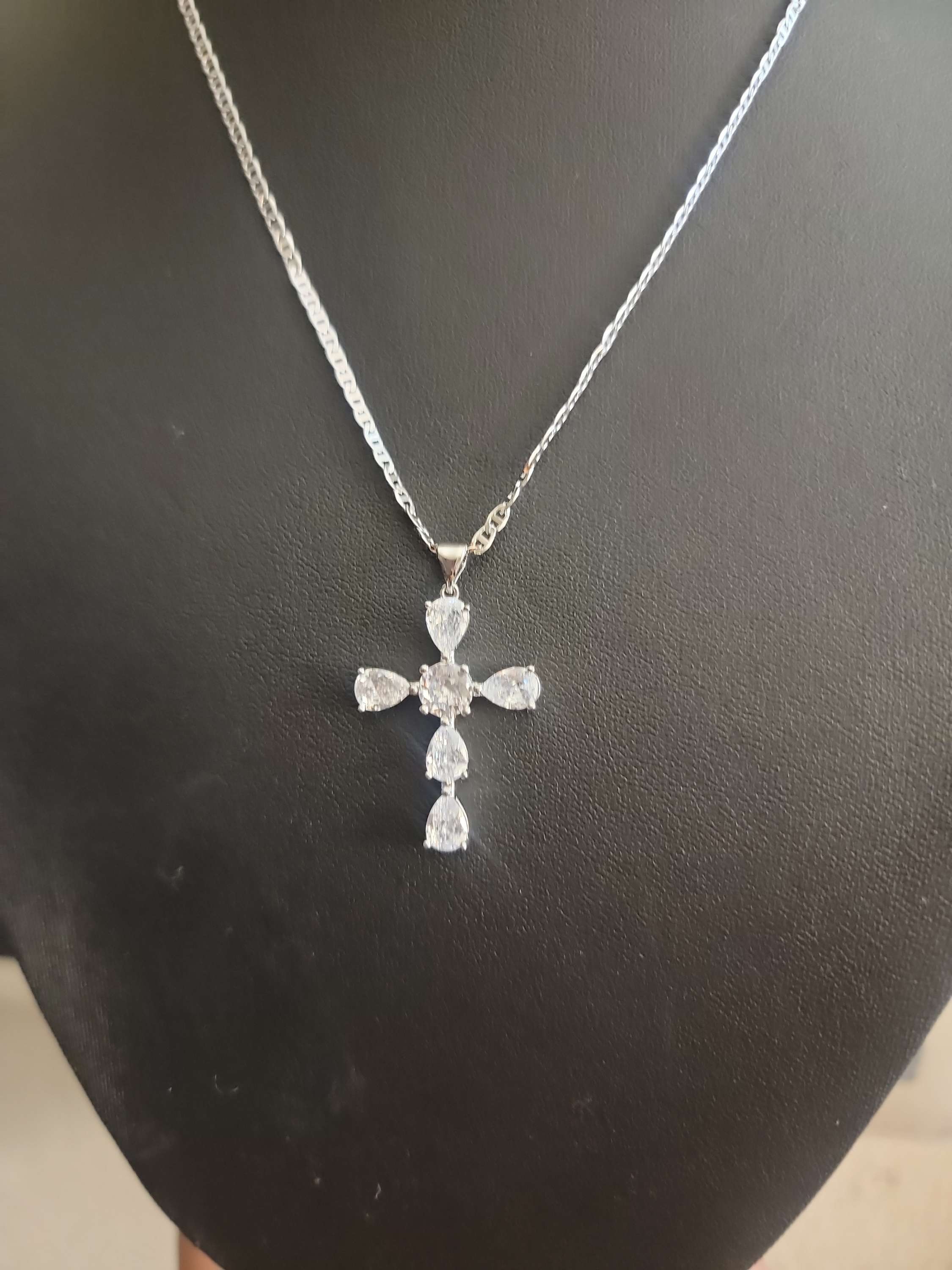 Diamond Cross Necklace in Silver image 1
