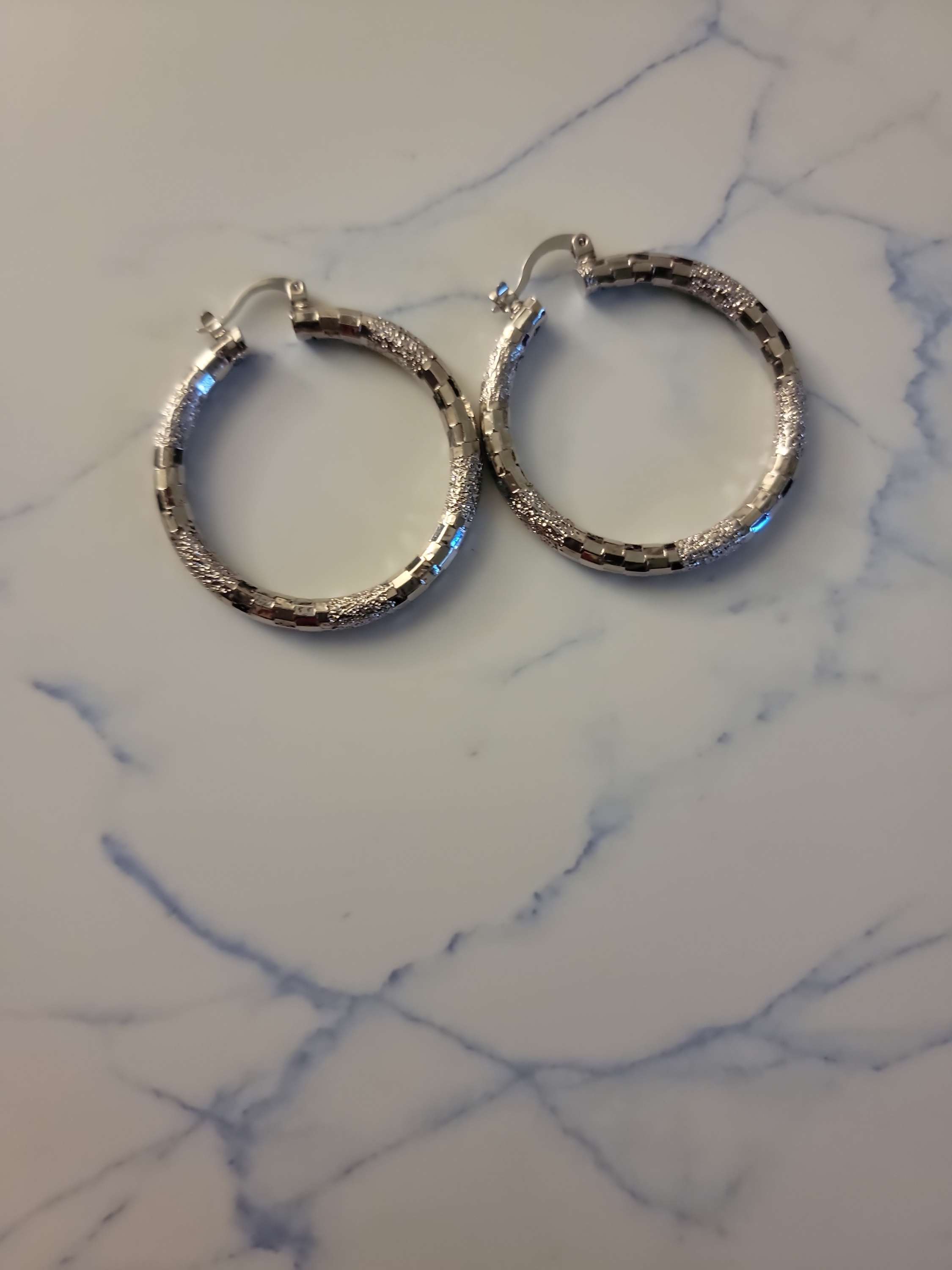 Etched in silver hoop  image 1